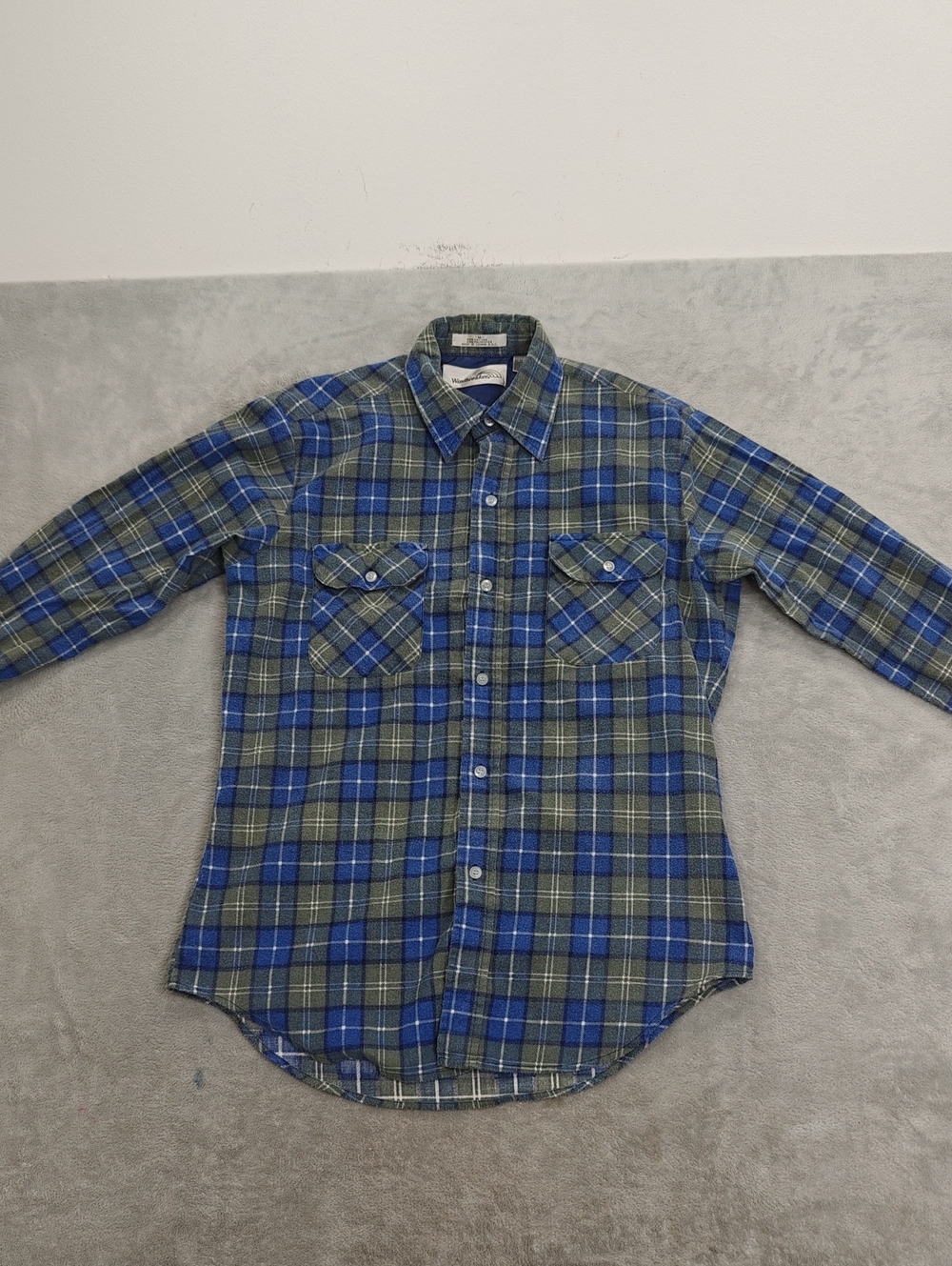 Men's Blue and Olive Plaid Casual Button-Down Shirt